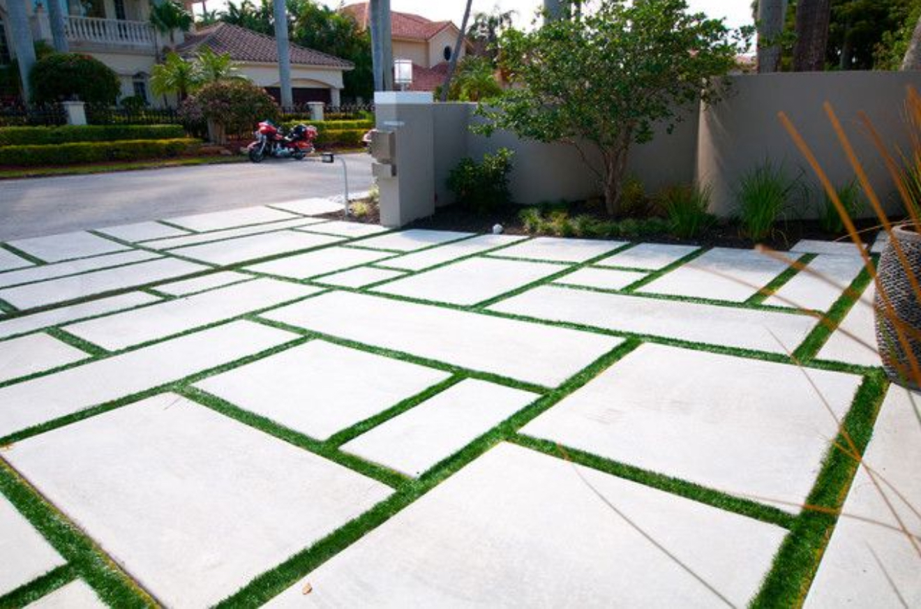 Concrete slab & turf inlay driveway